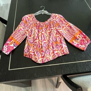 Vibrant Pink and Orange Patterned Blouse